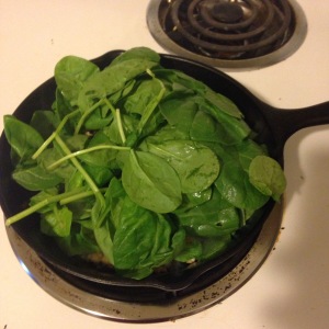 This is what a serving size of spinach looks like-- large and first but it shrinks like crazy